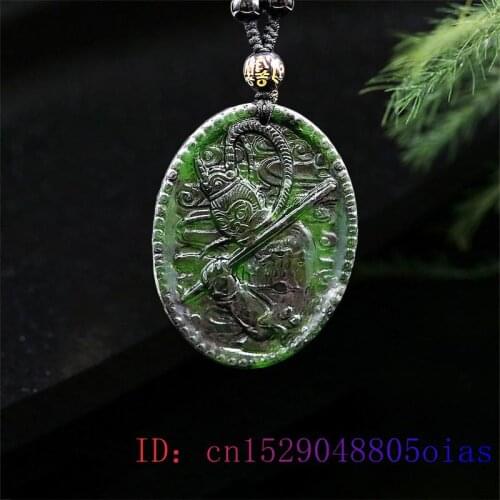 Jade Monkey King Pendant Necklace Fashion Obsidian Carved Natural Amulet Gemstone Jewellery Gifts Charm Chinese Black Green