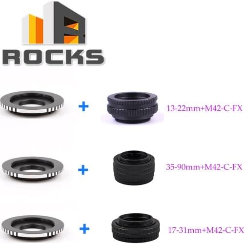M42 Lens Adjustable Focusing Helicoid Macro Tube 13-22mm/35-90mm/17-31mm + Lens Adapter M42/C Mount Lens to for Fuji FX Camera
