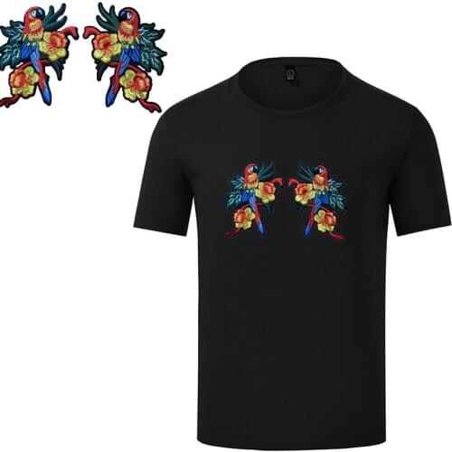 One Pair Red Flower Bird Iron On Sewing Accessories Badge Patch Stikers Decoration Applique Parches Termoadhesivos Para Ropa