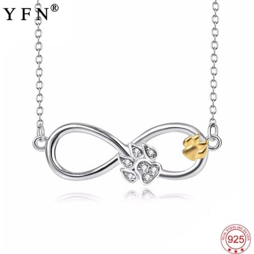 YFN Real 925 Sterling Silver Necklaces Infinity Love Dog Paw Print Cubic Zircon Pendant Necklaces Jewelry Choker Gifts For Women
