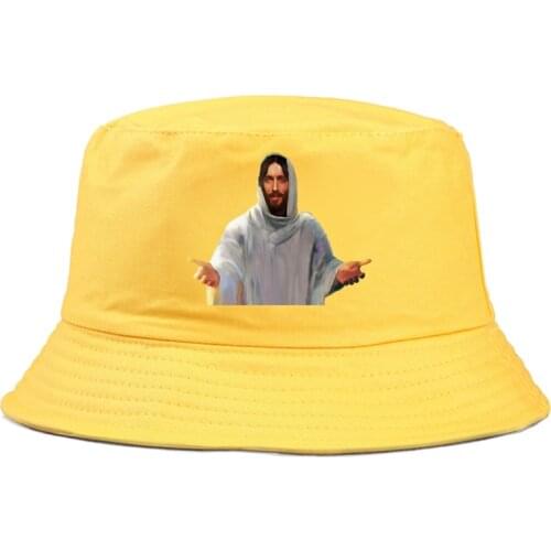 Holy Keanu Jesus print Simple Style Fisherman cap Panama Street Side Seaside Beach Tourism Bucket Hat Drivers Cap