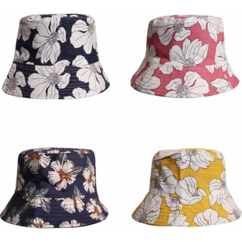 Black White Flower Printed Panama Bucket Hats Cotton Reversible Women Mens Fishing Hats Women Hip Hop Bob Unisex Caps
