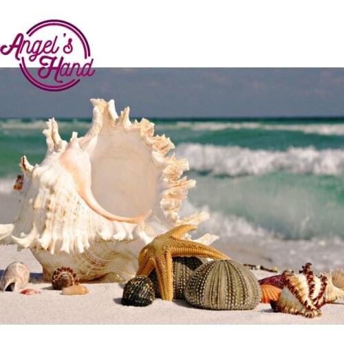 Full Square&roun Diamond 5D DIY conch Diamond Painting "sea Shell starfish scenery" 3D Embroidery Cross Stitch Mosaic Decor