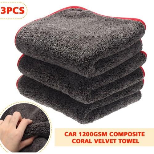3pcs 40x40cm 1200GSM Microfiber Cleaning Cloths Lint Free Dual Layer Ultra-Thick Car Towel For Auto Window Wash Towel Tool Set