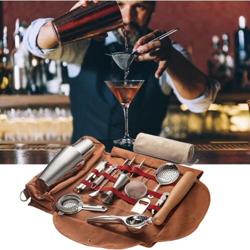 Portable Bartender Carrying Bag Bar Bartender Canvas Toolkit Cocktail Shaker Tools Set Storage Bag Pack