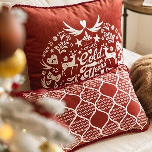 Christmas Pillow Cover Red Nordic Festival Wedding Pillow Cover Sofa Back Cushion American Pillow Bedside Backrest Car Cushion