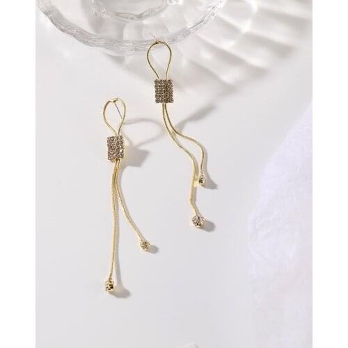New S925 Pin Stud Earrings Fashionable Simple Wild Crystal High Sense Long Tassel Female Earring Wholesale