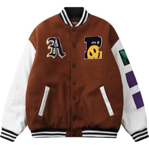 SEVEYFAN 2021 Mens Thick Baseball Jackets Vintage Letters Embroidery Patchwork Coat for Male