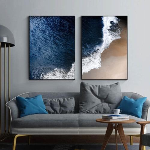 Dark Blue Ocean Beach Waves Seascape Wall Art Nordic Canvas Painting Landscape Posters and Prints Modern Picture Home Decoration