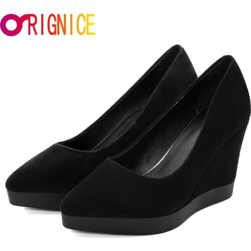 Orignice Brand Design Women Platform Comfortable Wedge High Heels Pumps Spring Autumn Fashion Pointed Toe Office Ladies Shoes