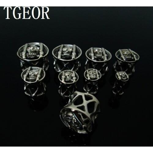NICE mixed 8 gauges 1pcs surgical Stainless Steel double flare carved skull gem crystals ear tunnels