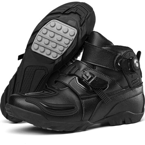 Men Motorcycle Boots Leather Motorcycle Shoes Waterproof Moto MTB Motocross Boots Biker Racing Riding Boots Black