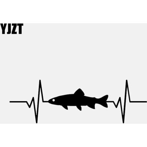 YJZT 17.8CM*5.7CM Vinyl Car Sticker Trout Fish Heartbeat Decal Black/Silver C24-0957