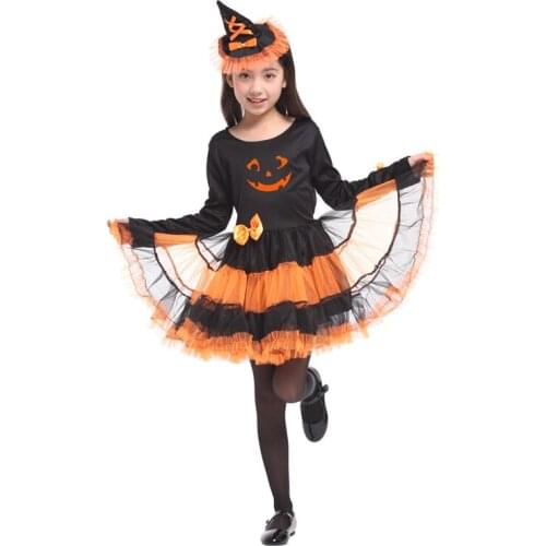 Girls Pumpkin Puff skirt Witch Cosplay Masquerade Fantasia Disfraces Children Christmas Gift Carnival Party Costumes Fancy dress