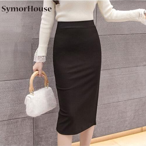 S-5XL Women Pencil Long Skirts 2021 High Waist Casual Summer Sexy Skirts Slim Red Office Lady Work Wear Plus Size Black Skirt