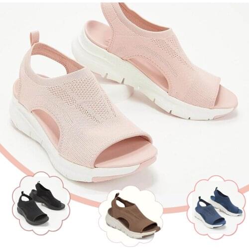 Women Sandals Mesh Summer New Leisure Flying Woven Hollow Fish Mouth Beach Womens Sports Sandals босоножки женские 2021