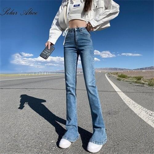 Free Shipping 2021 Womens Fall/Winter New Style High-Waisted Slimming Tall Slim Flared Jeans Stretch Slim Horseshoe Pants