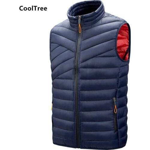 CoolTree Men Vest Autumn Winter Down cotton Lightweight soft Sleeveless Jackets Male Solid color Warm Waistcoat Brand Clothing