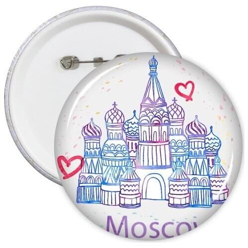 5pcs I Love Moscow Cathedral Illustration Round Pin Badge Button Badges Clothing Patche Kid Gift Brooche