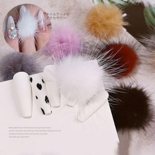 1 Pair Magnetite Detachable Hair Ball Nail Accessories Cute Girl Heart For Nail Polish Glue DIY Decoration Latest Nail Decor