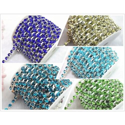 1 Yard 5mm SS24 5 Colors Crystal Rhinestone Silver Chain Sew On Trims Applique