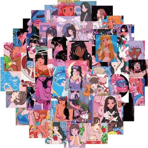 10/50pcs Vintage Pink Comic Girl illustration stickers DIY scrapbooking mobile phone Photo Prop Wall decoration stickers