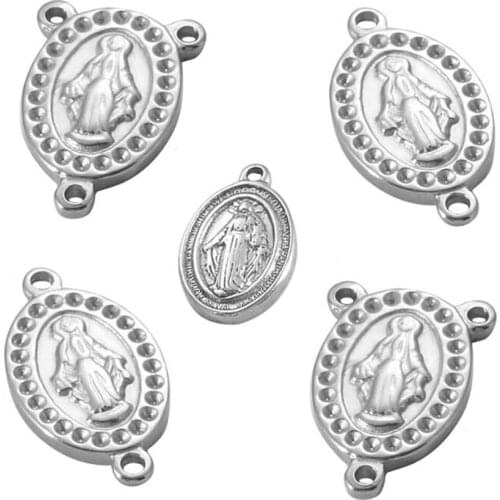 10pcs Stainless Steel Rosary Necklace Connector Charms DIY Religious Cross Accessory Finding ,Hypoallergenic