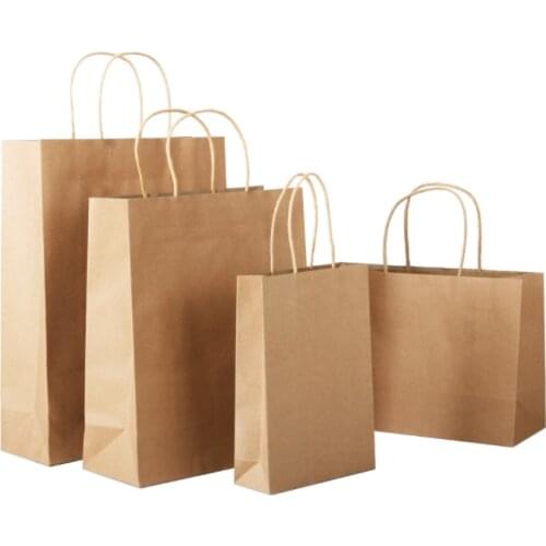 10 Pcs/lot Big Kraft Paper Bag With Handles Recyclable Bag for Fashionable Clothes Shoes Gift Shops 3 Size Cowhide Color