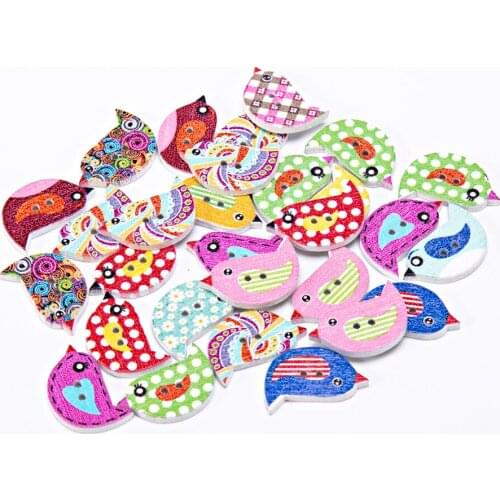 1000pcs Mixed Wood Birds Buttons Sewing Cartoon Button Embellishments Scrapbooking Crafts Cardmaking 22x16mm