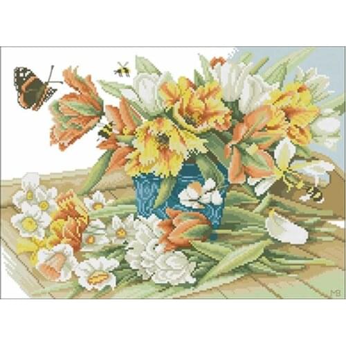 14/11/16/18/22/25/28CT Daffodil tulip patterns Counted Cross Stitch Cross Stitch Kits Embroidery Needlework Sets