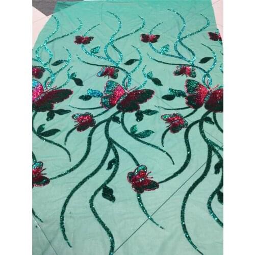 2018 African Sequin Lace Fabric 5yard/lot High Quality Sequin Fabric butterfly design French Lace Fabric With Sequin New Style