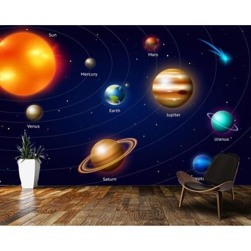Papel de paredeThe planets of the solar system, the Milky Way 3d wallpaper,living room children bedroom bar beer house KTV mural