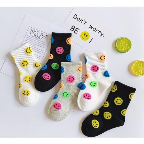 5 Pairs/Lot Childrens Socks Autumn/Winter Dot Smile Face Childrens Boys And Girls 1-15 Year-Old Breathable Socks Letters