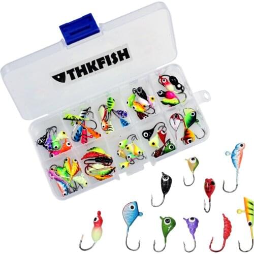 54pcs/box 1.1g-2.5g Winter Ice Fishing Hooks Fish Head Fishing Winter Jigs Carbon Steel Fishhook For Winter Fishing