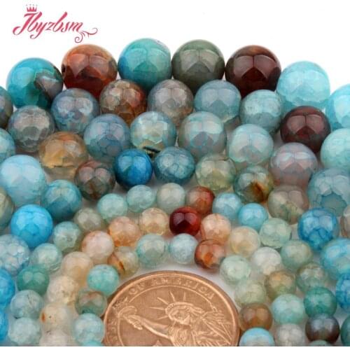 6,8,10mm Smooth Round Ball Blue Dyed Cracked Agates Stone Loose Beads For DIY Necklace Bracelets Jewelry Making 15"Free Shipping