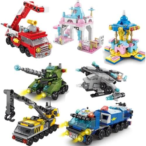 6 In 1 City Car Technique Model Kit Grils Friends House Fire Fighting Truck Police Building Blocks Brick Kids Toys MOC Classic