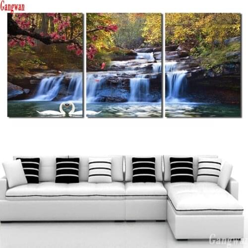 3 Piece 5d cross stitch diamond painting new Strong Waterfall Natural Beauty view 3d embroidery beads full stone landscape decor