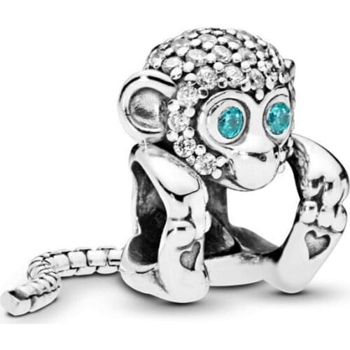 Free Shipping Authentic 925 Sterling Silver Pave Monkey Charms Fit Original Bracelets For Women DIY Jewelry S925 Beads