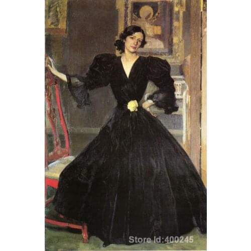 Oil painting beach scene Clotilde in a Black Dress Joaquin Sorolla y Bastida reproduction art Handmade High Quality