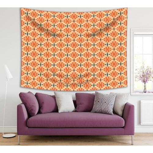 Tapestry Ikat Pattern in Navy and Orange Traditional Rug Design Style Artistic Retro Print