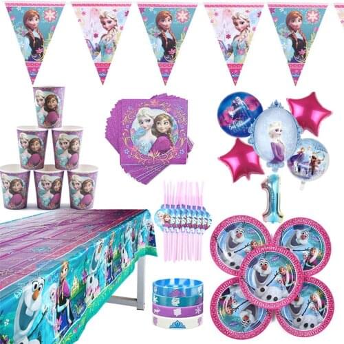 Frozen Elsa Anna Princess Birthday Party Decorations Baby Shower Disposable Cup Plate Napkin Tablecloth Tableware Dinner Sets