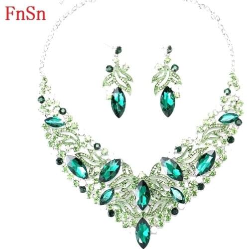 Fnsn Hot New Jewelry Sets Fashion Crystal Chokers Necklace Set Colorful Rhinestone Wedding Gift For Women Brides Prom Party S167