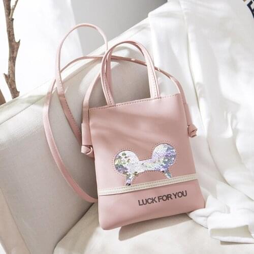 Disney new Mickey sequined small square bag female coin purse one-shoulder mobile phone lipstick bag PU crossbody storage bag