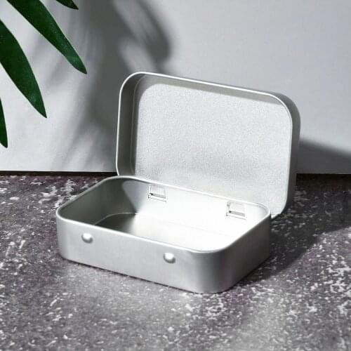 Silver Metal Rectangular Empty Hinged Tins Box Containers Mini Portable Box Small Storage Kit Home Organizer 1pc