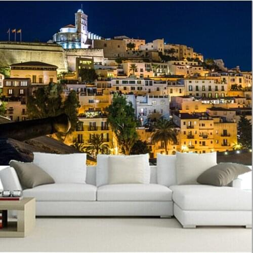 Custom 3D large mural, Spains houses,Ibiza nightpapel de parede ,living room sofa TV wall bedroom wall paper