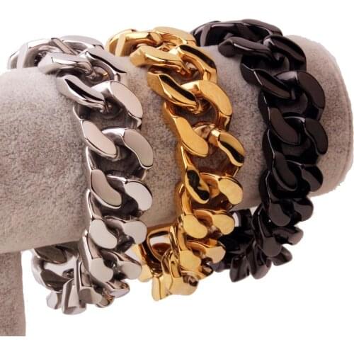 Charming Mens 316L Stainless Steel Curb Cuban Link Chain Bracelet Bangle Jewelry 20mm Wide