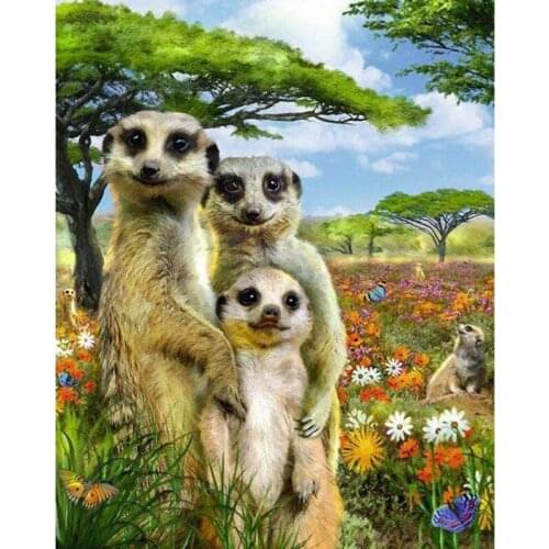 GLymg Mosaic Gift DIY Diamond Craft Painting Full Drill 5D Diamond Embroidery Cute Mongoose Family Diamond Wall Arts Decor