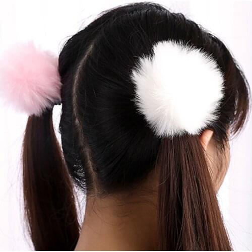 Pack of 10 5CM-8CM Faux Rabbit Fur Pompoms Rubber Elastic Hair Bands Soft Hand Made Ball Hair Scrunchies Hair Accessories
