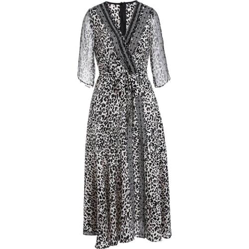 Leopard Print V-Neck Women Ankle-Length Dress Summer High Waist A-LINE Sexy Dresses Ladies Plus Size Beach Vestidos 4XL 5XL