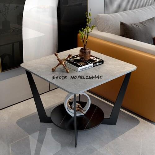 Nordic Living Room Rock Plate Side Table Minimalist Sofa Bedside Cabinet Light Luxury Modern Corner Table Square Tea Table Small